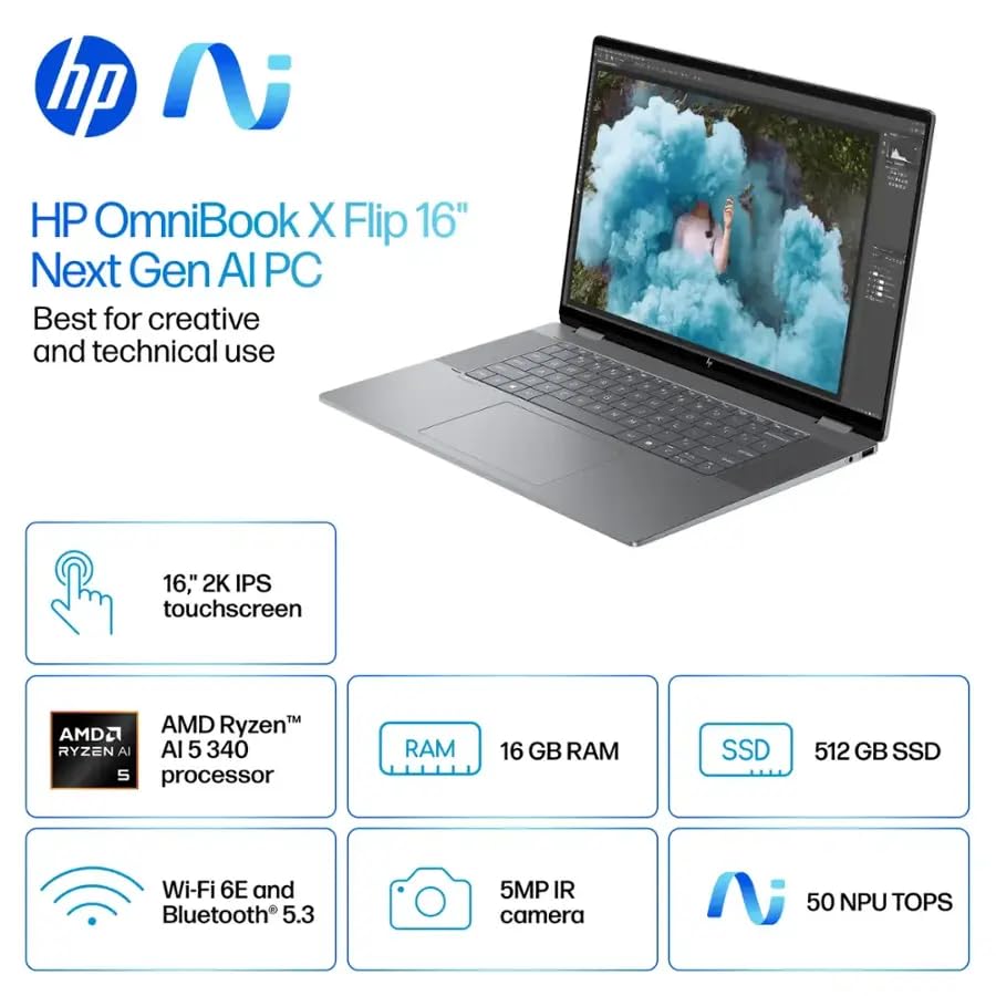 16" 2K AI 2-in-1 Touch Laptop with 16GB RAM & 512GB SSD