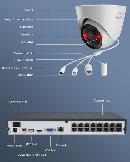 16CH 12MP PoE Security Camera System with 4TB Storage